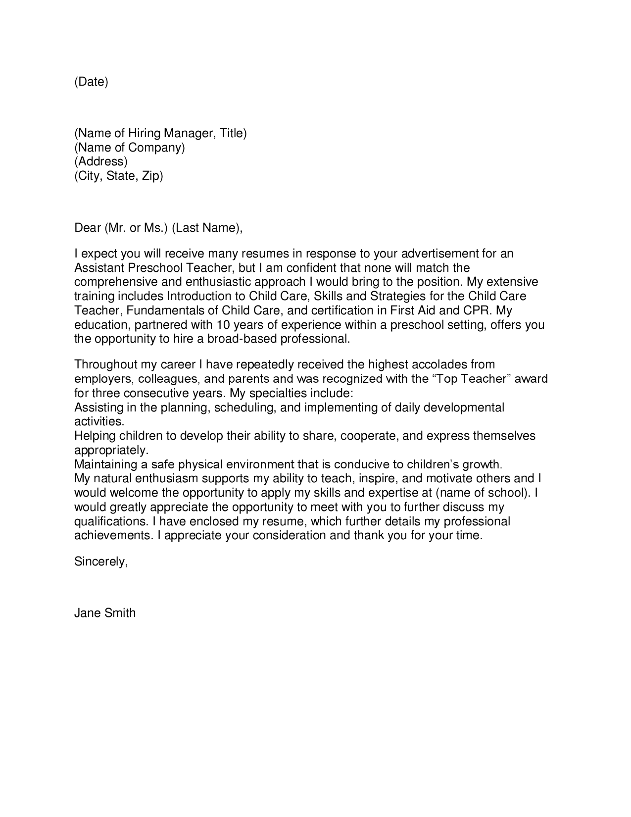 New teacher resume cover letter
