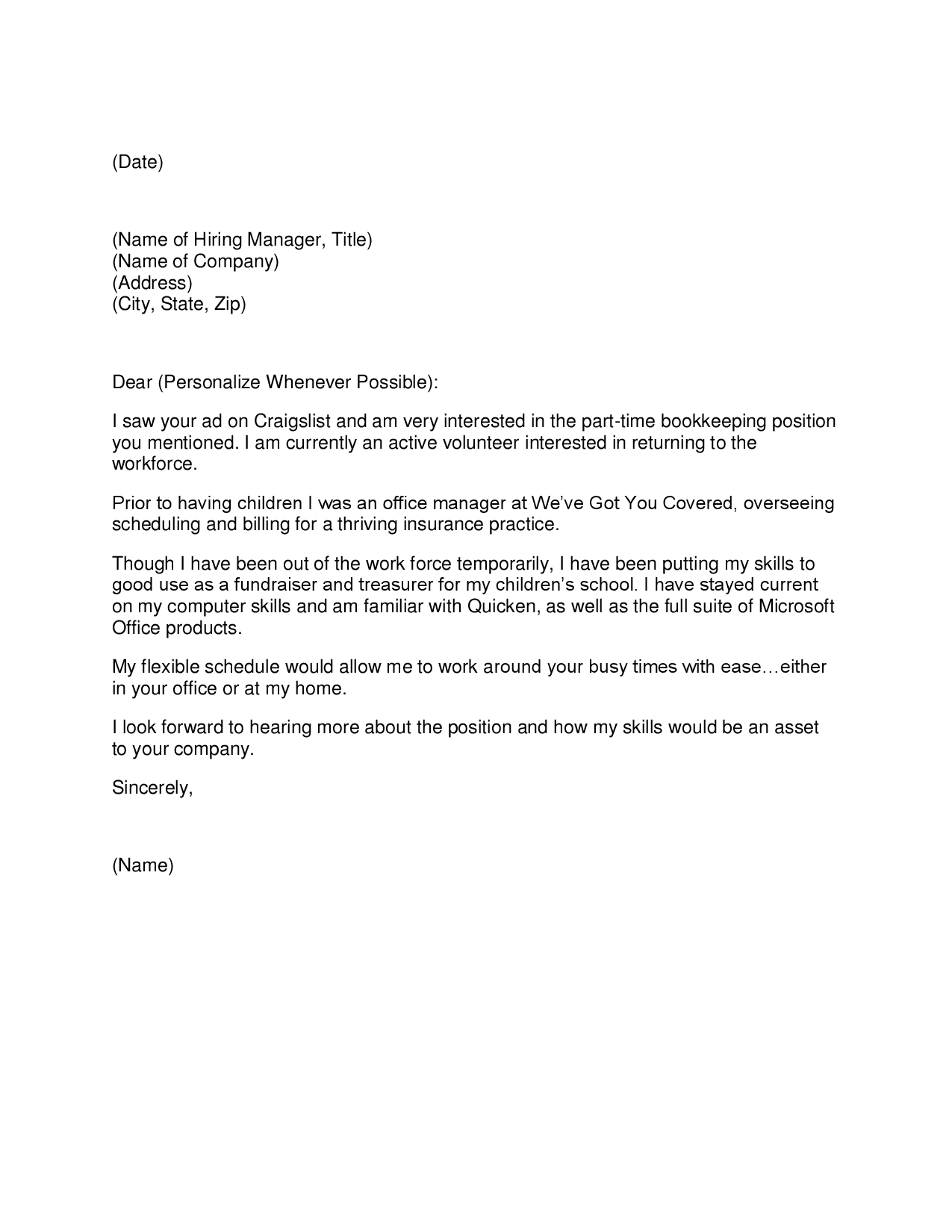 Volunteer director cover letter