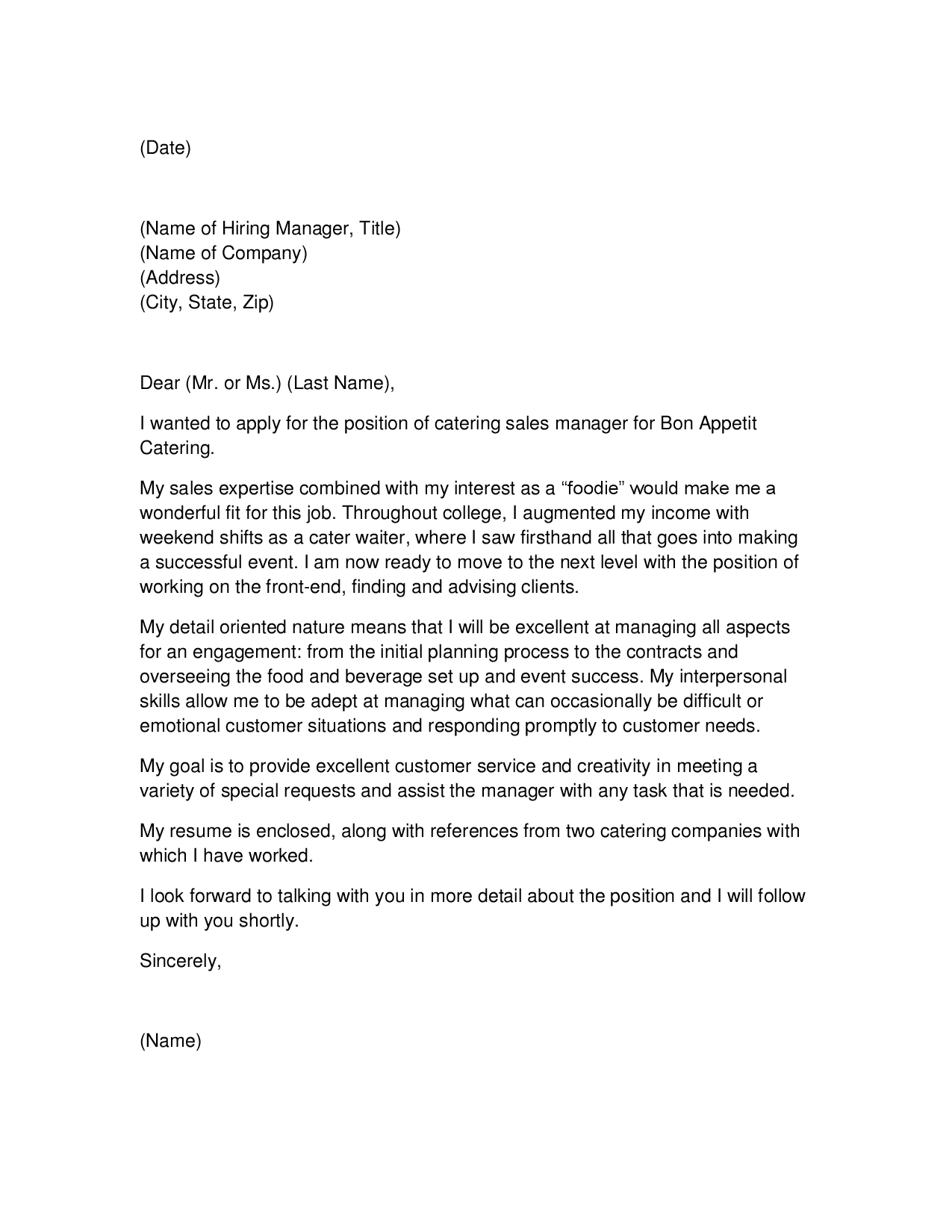 Mock cover letter for resume