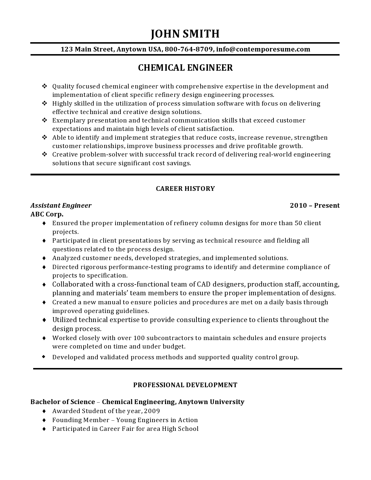 Resume chemical engineering phd