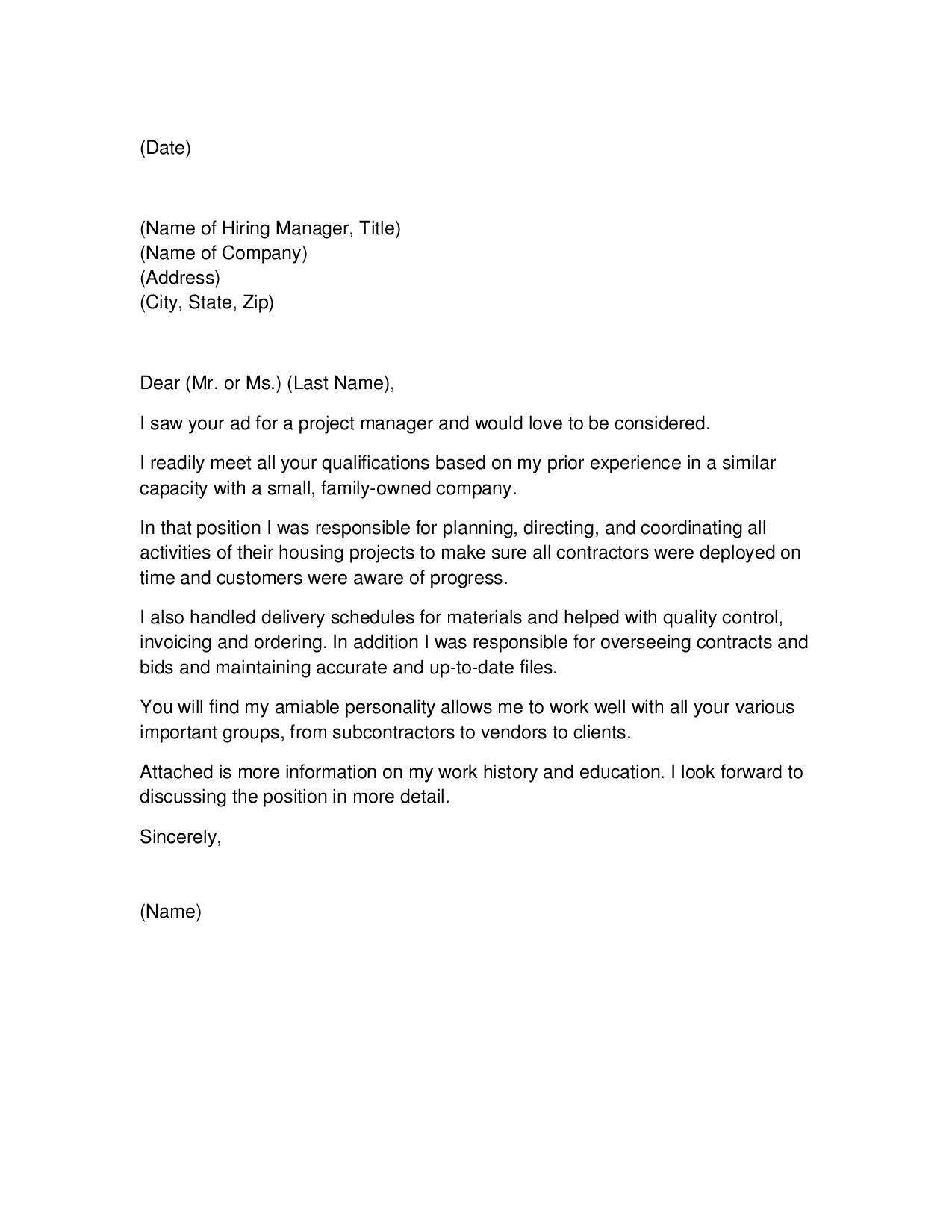 Sample templates of a cover letter