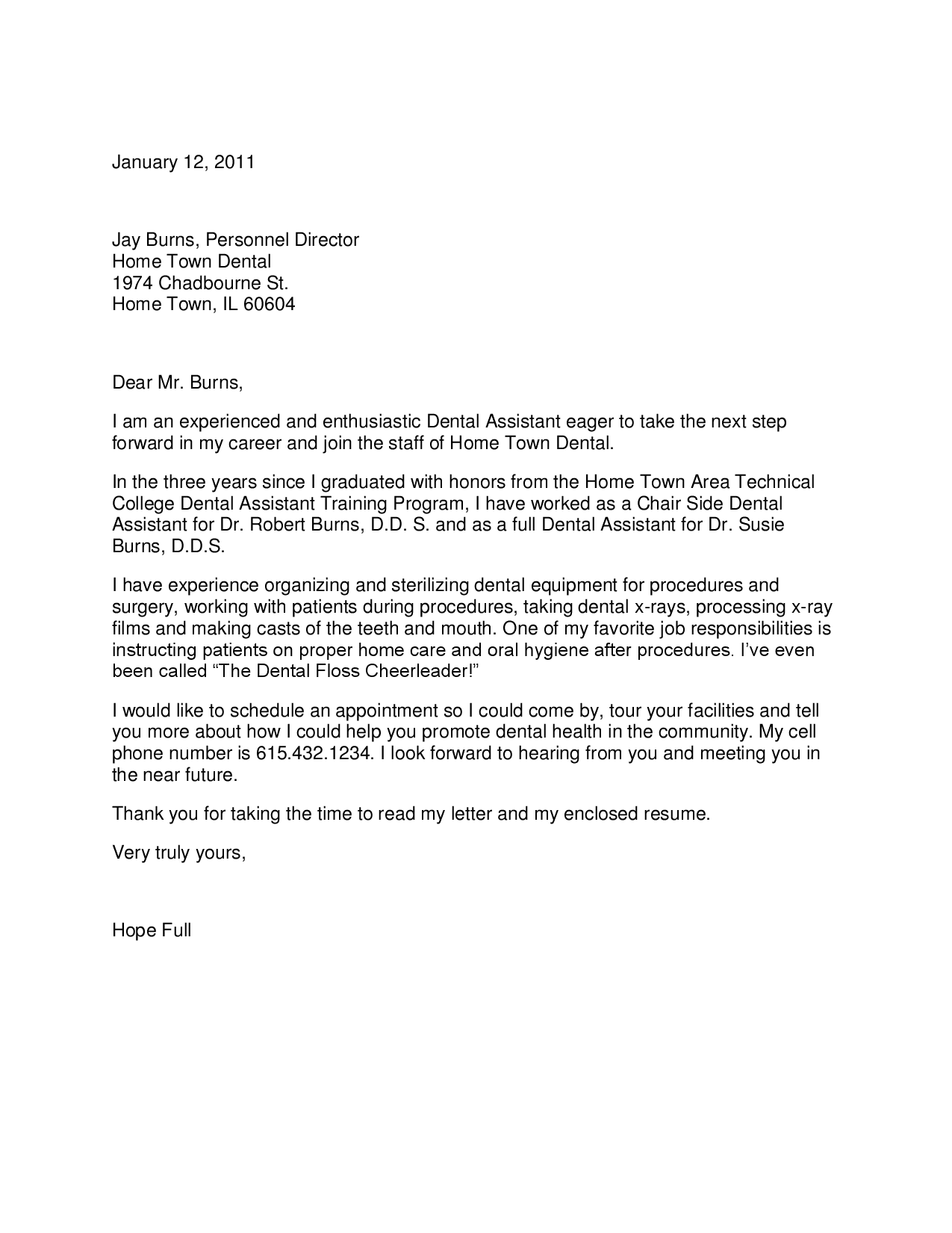 Example of application letter for no work experience