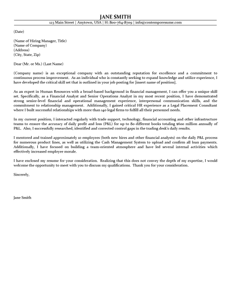 Resume cover letter examples for human resources