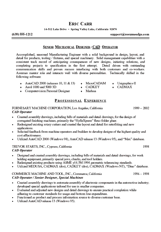 Cad electrical operator resume