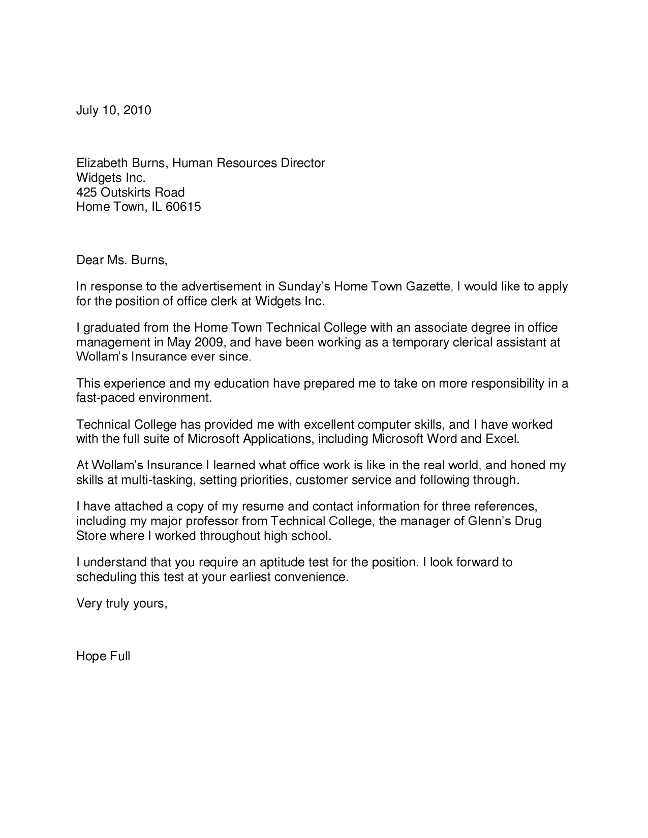 Home office cover letter sample