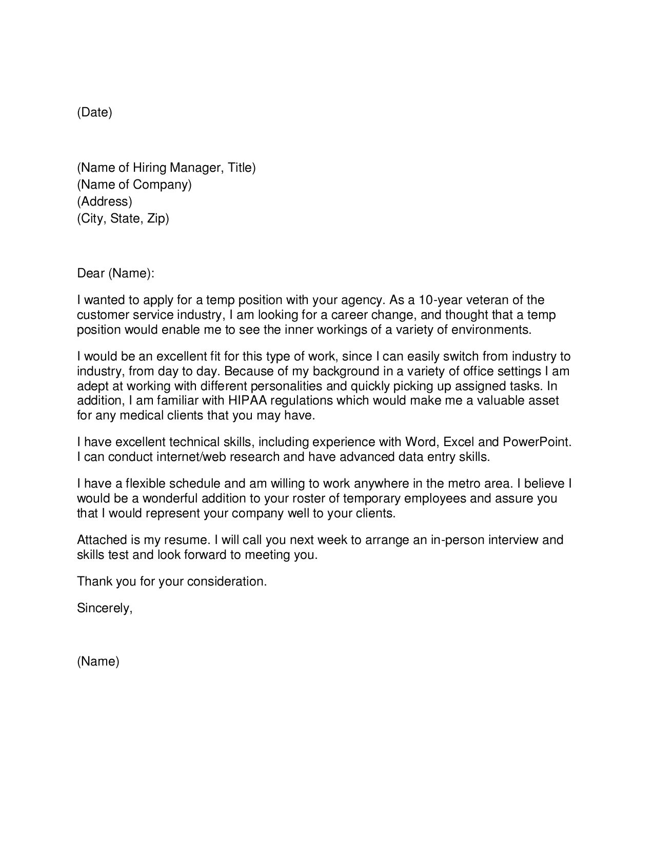 Cover letter for actor representation