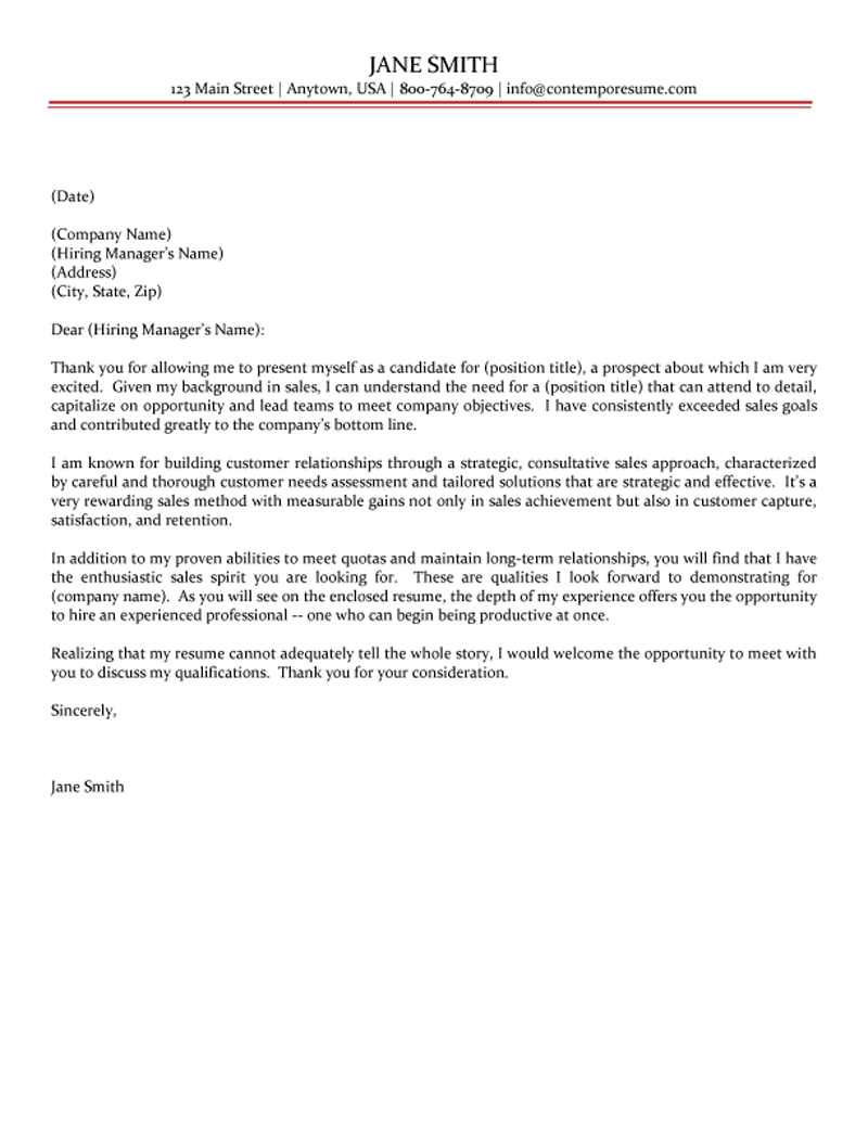 sales specialist cover letter