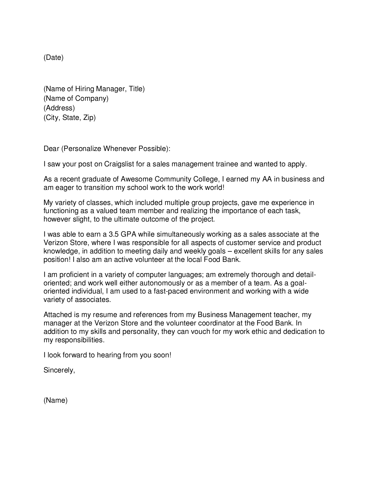 Sample cover letter in germany