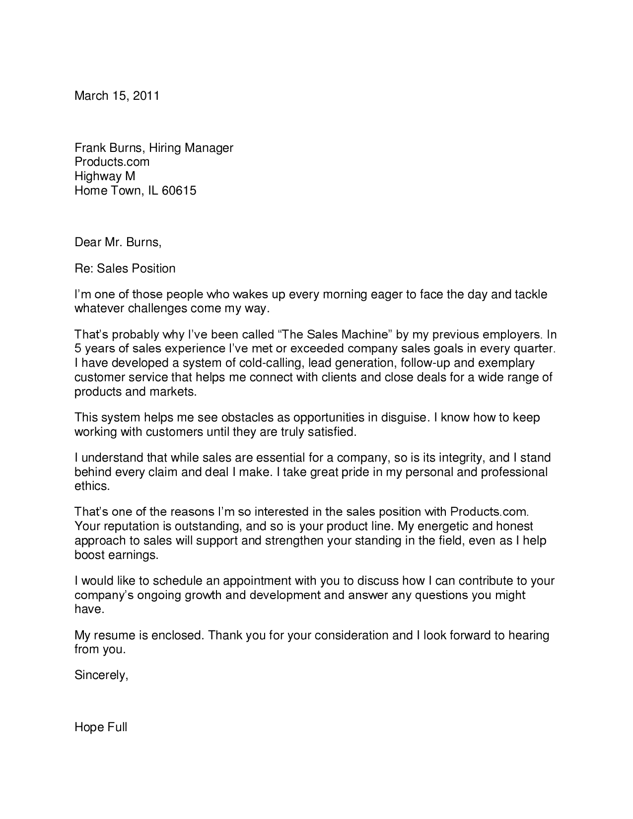 District sales manager cover letter