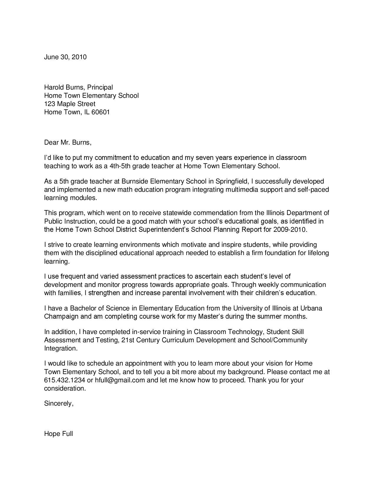 Cover letter for student teacher