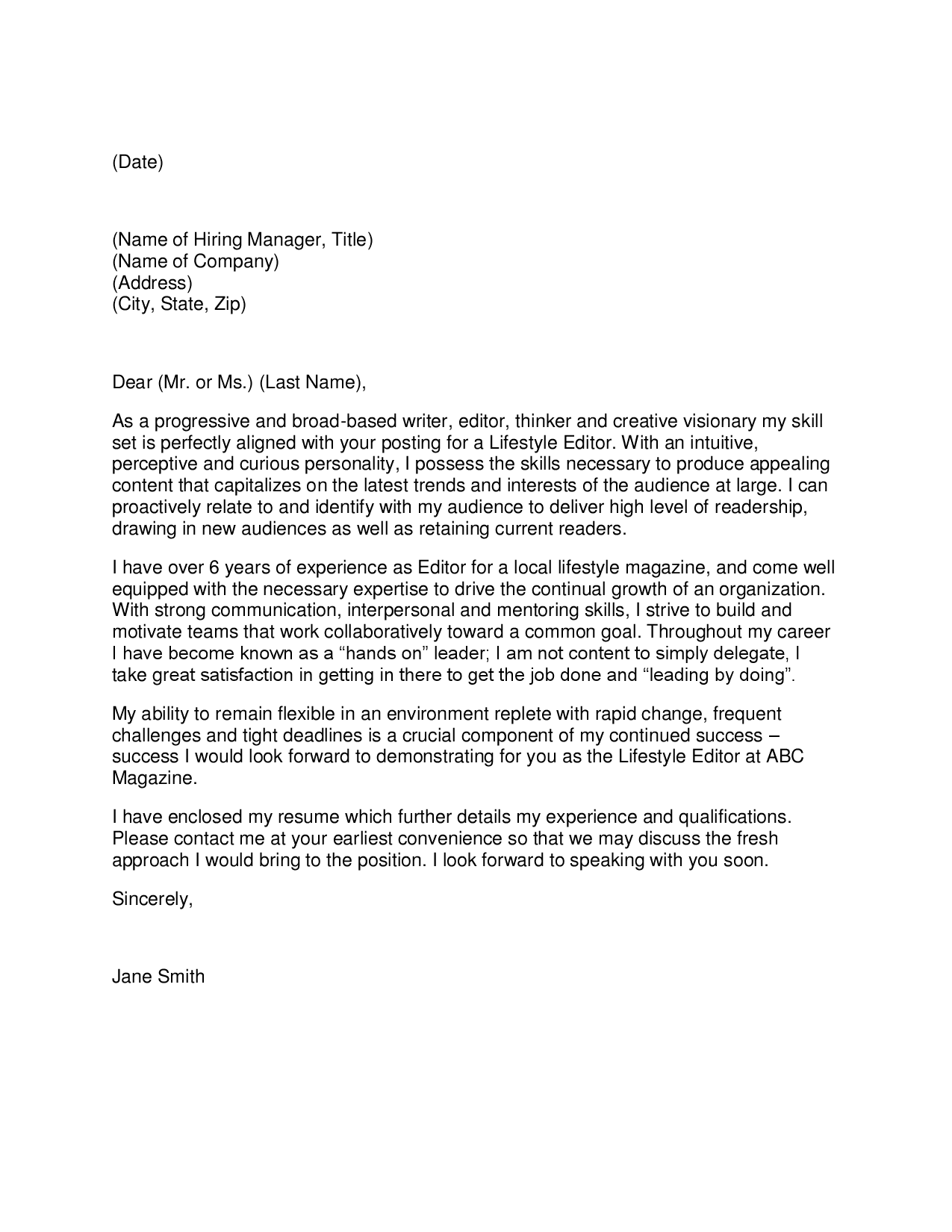 Proper format cover letter