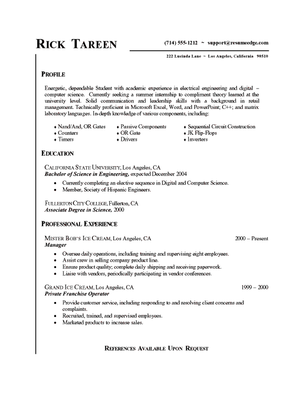 Example nursing student resume