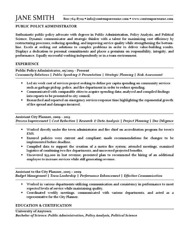 public policy administrator resume
