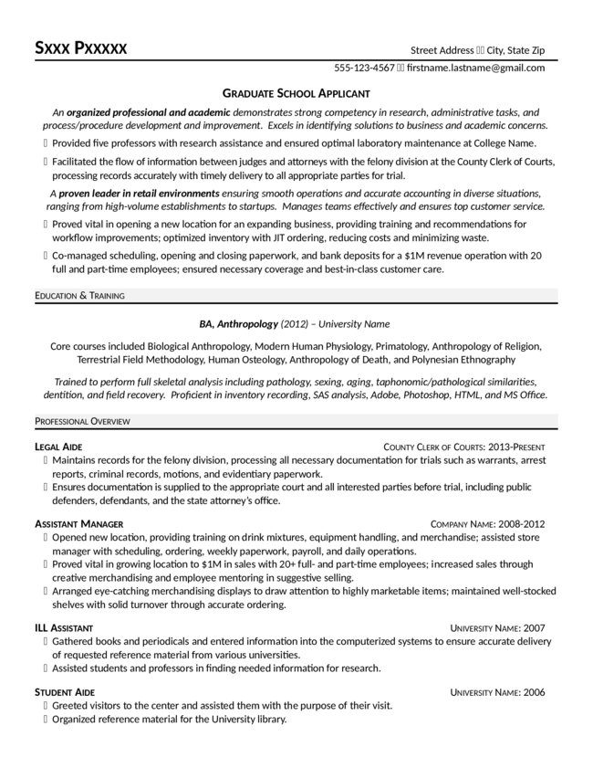 Grad school admission resume