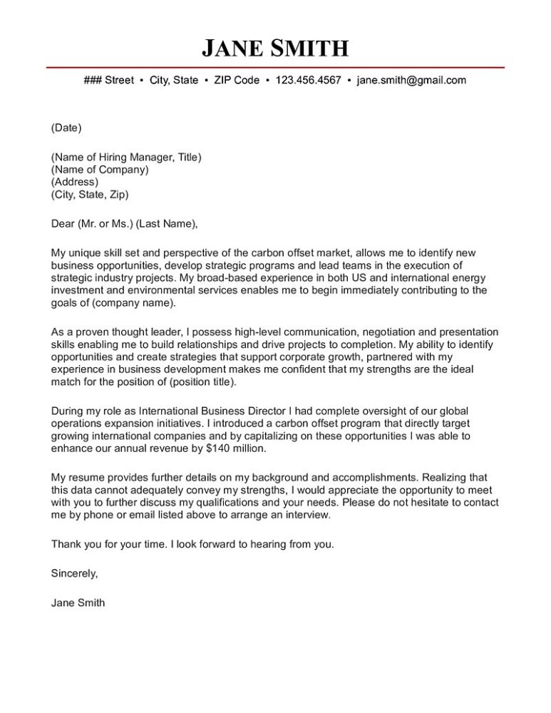 Carbon Market Director Cover Letter Cover Letter Sample Workalpha