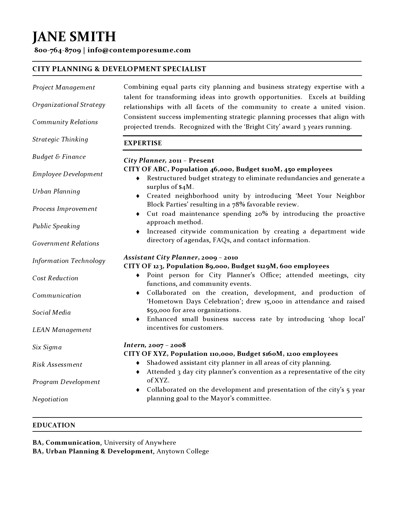 City Planner Resume