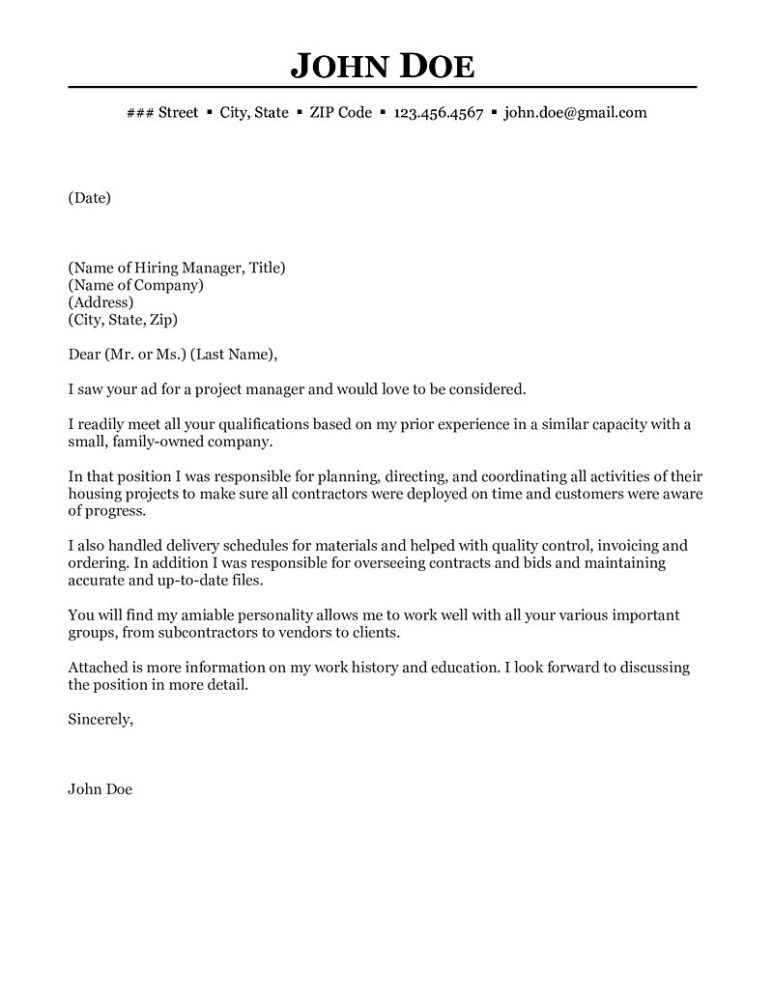 Construction Project Manager Cover Letter Cover Letter Sample Workalpha