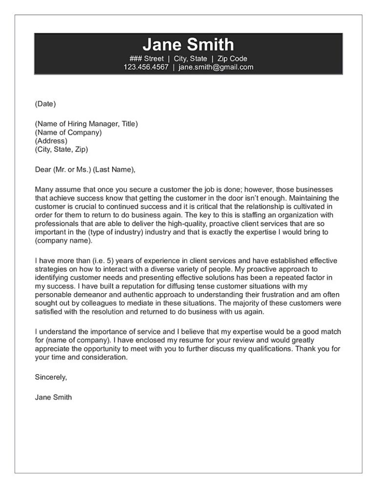 simple cover letter examples for customer service