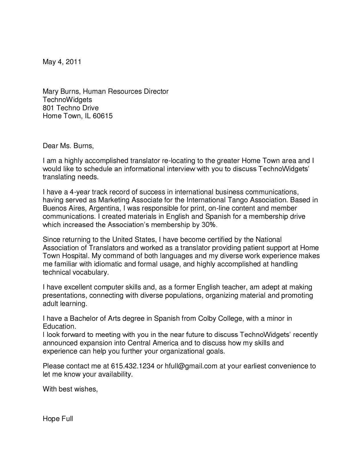 cover letter for resume translation
