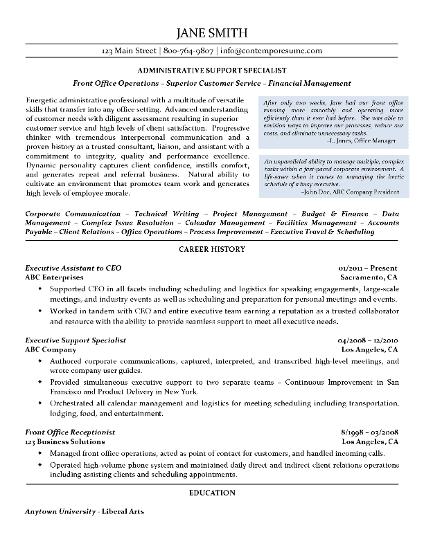 Administrative Support Specialist Resume (612 x 792 Pixel)