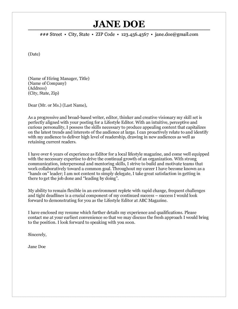 Writer Cover Letter (800 x 1035 Pixel)