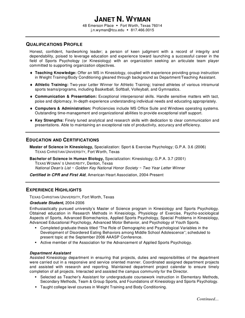 Kinesiology Resume