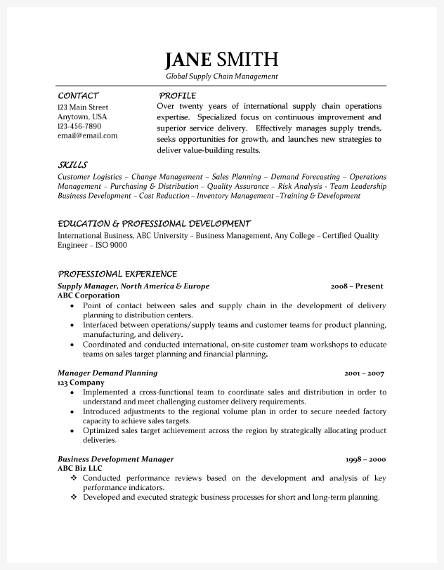 logistics sample curriculum vitae Resume Manager Supply Chain