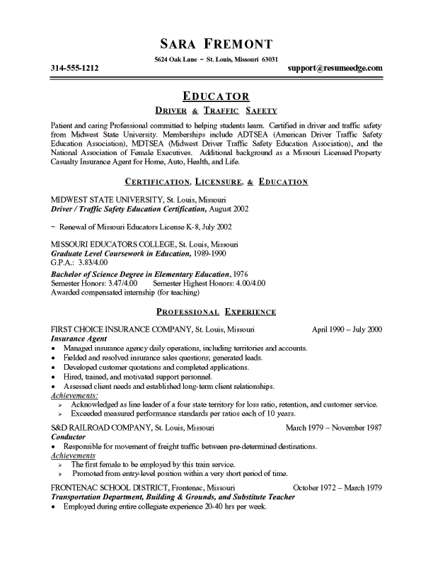 Driving Instructor Resume (612 x 792 Pixel)