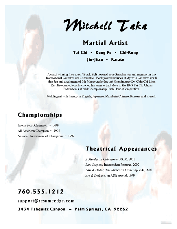 martial arts resume