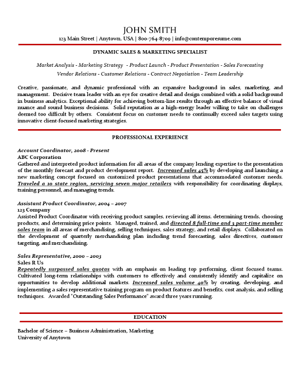 Sales & Marketing Specialist Resume (Traditional Variation ... (612 x 792 Pixel)