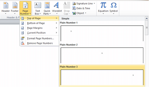 how to insert page numbers in a research project