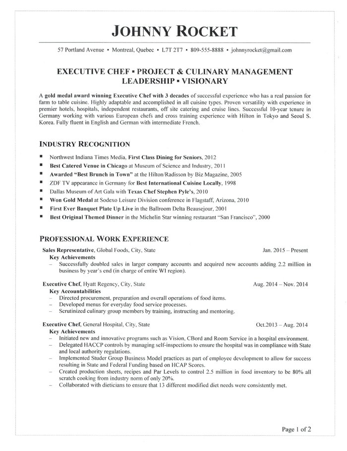 36 Executive Chef Resume Objective Samples Geoffs Archive Collections