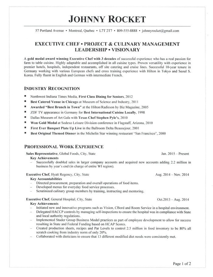 Executive Chef Resume (700 x 911 Pixel)