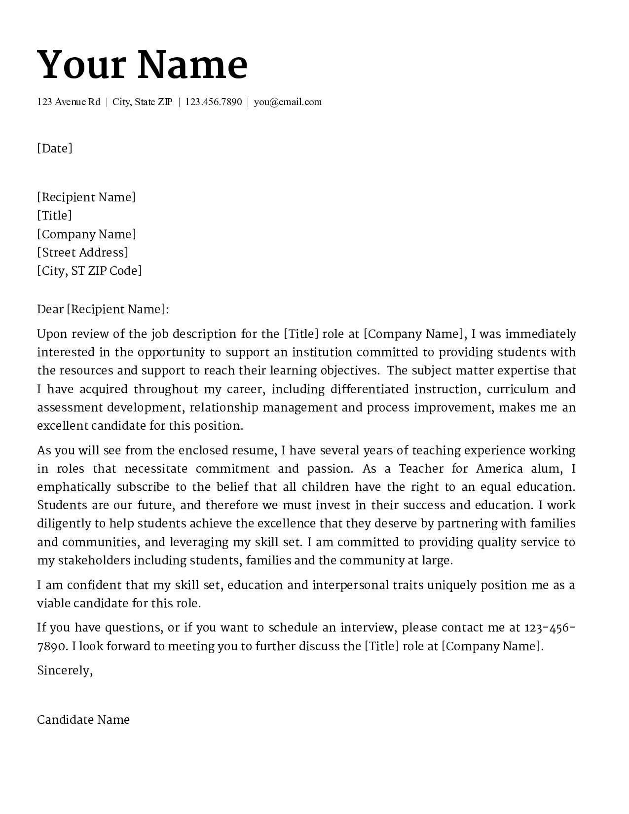 Teacher Cover Letter (1275 x 1650 Pixel)