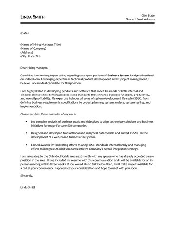 Business System Analyst Cover Letter (300 x 388 Pixel)