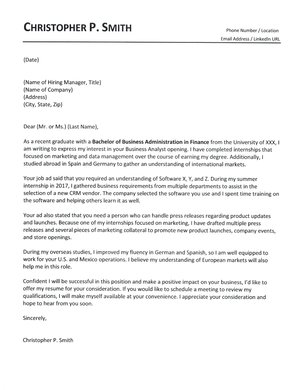 Recent Graduate Cover Letter (300 x 390 Pixel)