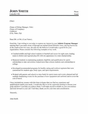 cover letter examples for club manager
