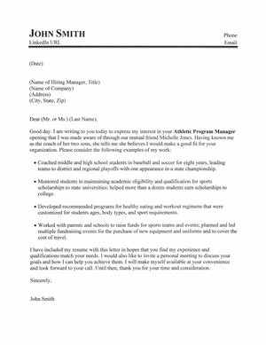 Athletic Program Manager Cover Letter | WorkAlpha